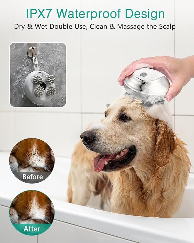 ORIA Electric Pet Massager for Dogs Cats, Handheld Scalp Massager with 4 Massage Heads, 3 Speed Modes, Waterproof Dog Massage Tool, Head Scratcher for Relaxation, Soothing & Bonding