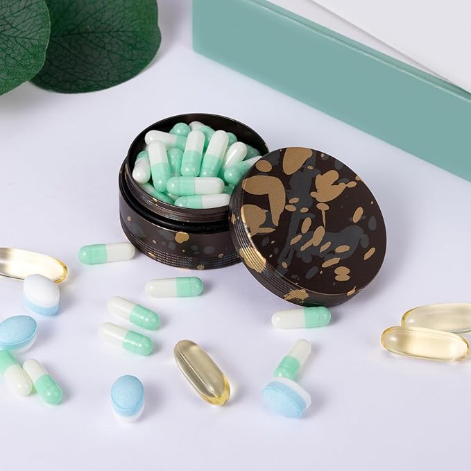 Portable Pill Box Pill Case - Metal Waterproof Pill Container, Travel Pill Organizer for Pocket Purse, Single Daily Medicine Holder for Vitamin, Fish Oil, Supplement, Medium Size
