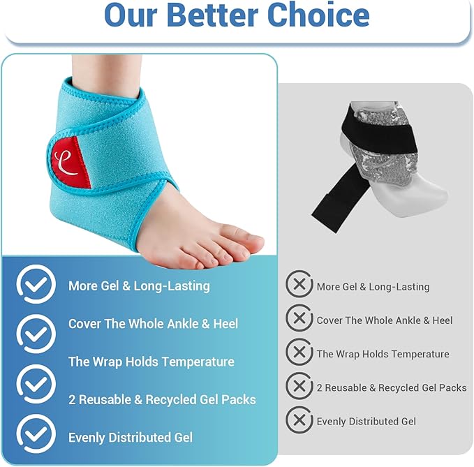 Comfytemp Ankle Ice Pack Wrap Brace for Swelling, Foot Pain Relief, 2 Gel Packs for Injuries Reusable, Hot Cold Compress Therapy for Plantar Fasciitis, Heel Spur, Achilles Tendonitis