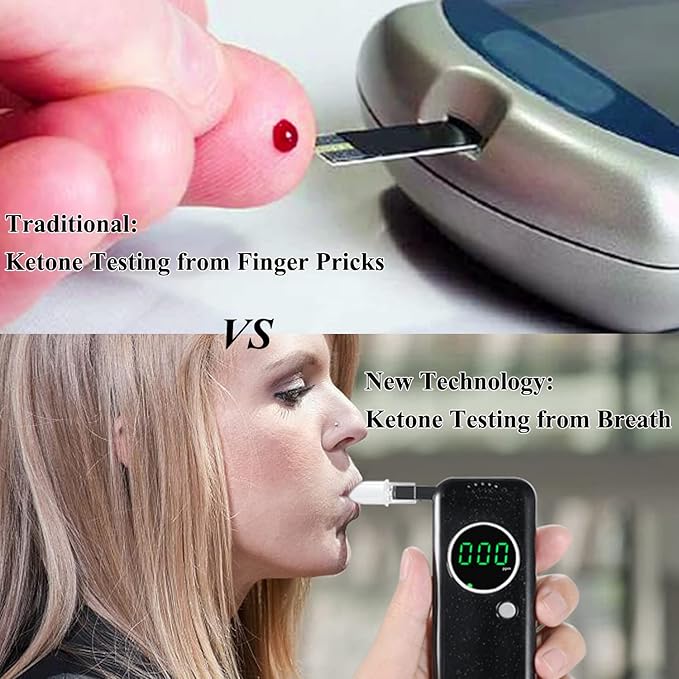 Professional Ketone Monitor Breath Analyzer for Precise Keto Tracking, High-Accuracy Ketosis Breath Tester with 10 Mouthpieces - Portable Ketone Breath Meter