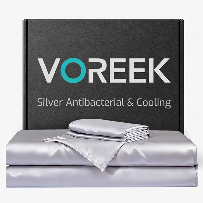 Silver Infused Bed Sheets - 20% Silk Blend Sheet with Self-Cleaning Technology for 3X Freshness Sleep, Luxe Soft Temperature Regulating Cooling Sheets for Hot Sleep (MoonlightGray,King)