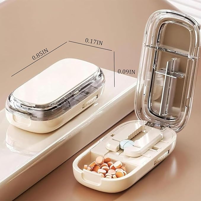 Pill Cutter for Cutting Multiple Pills, 1/2 1/4 Pill Splitter for Large, Small and Tiny Pills, with Improved Sharp Blade, Centering Device (Cream White, One Size fits All)