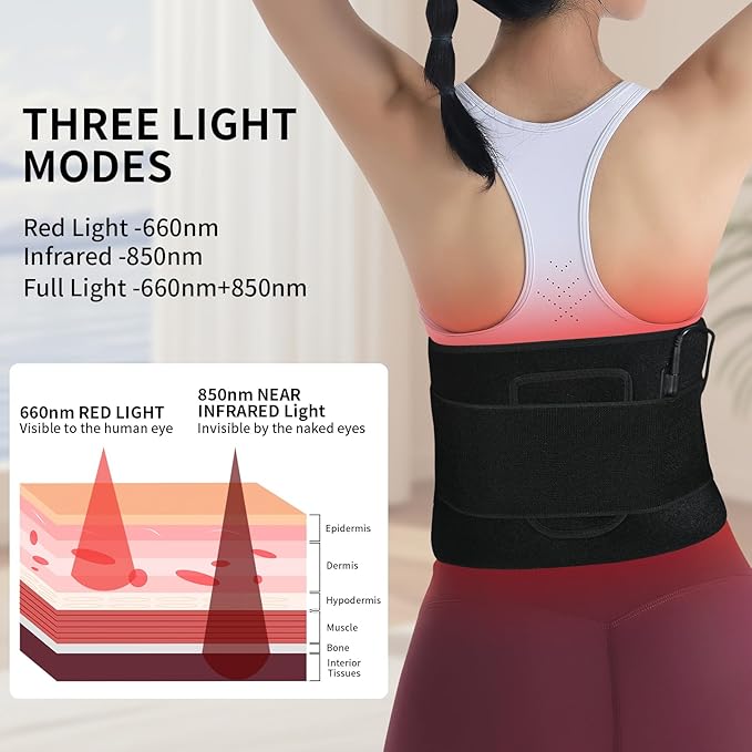 Red Light Therapy for Body, Infrared Red Light Therapy Waist Weight Loss Belt with Timer, 660nm/850nm LED Bead Wearable Wrap for Back Knee Hip Shoulder Muscle Relaxation 17.8"x 8.3"