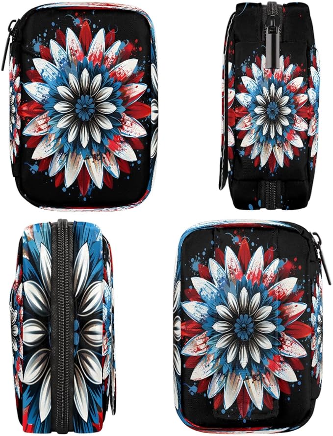 American Flag Daisy Travel Pill Organizer Box Weekly Portable Pill Case Daily Pills 7 Day Small Birth Control Pills Container Removable Compartments for Medicine Vitamins Fish Oil