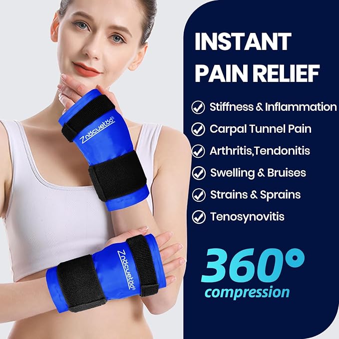 Wrist Hand Ice Pack Wrap 2 Pack-Reusable Gel Hot & Cold Therapy for Wrist Elbow Hand Pain Relief from Carpal Tunnel, Soreness,Rheumatoid Arthritis, Tendonitis,Swelling, Bruises & Sprains