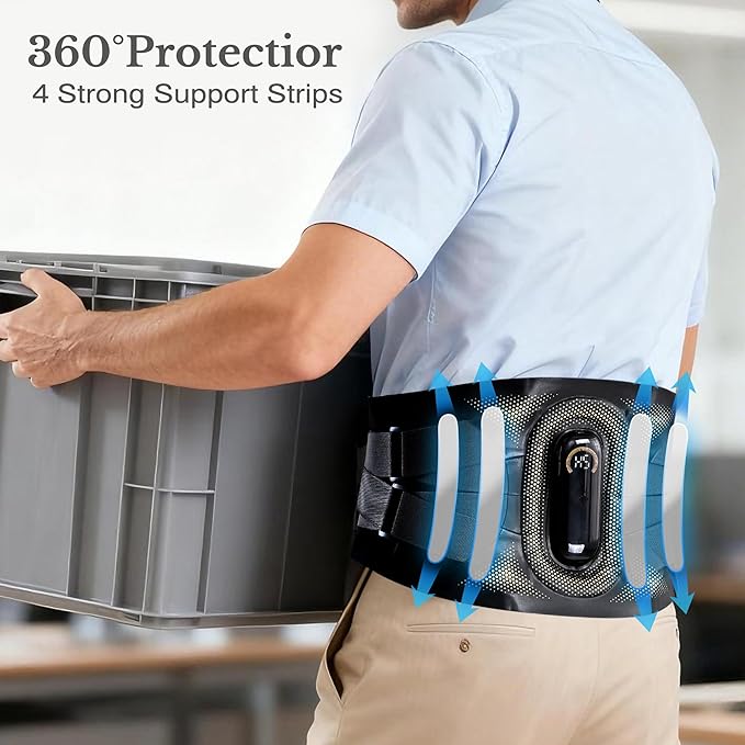 Portable Heating Pad with Massager for Back Pain Relief, Cordless Smart Voice Lower Back Massager, Heated Back Brace, Birthday Gift for Dad Mom Women Men, 2500mAh Battery, 5 Heat Auto-Off 55"