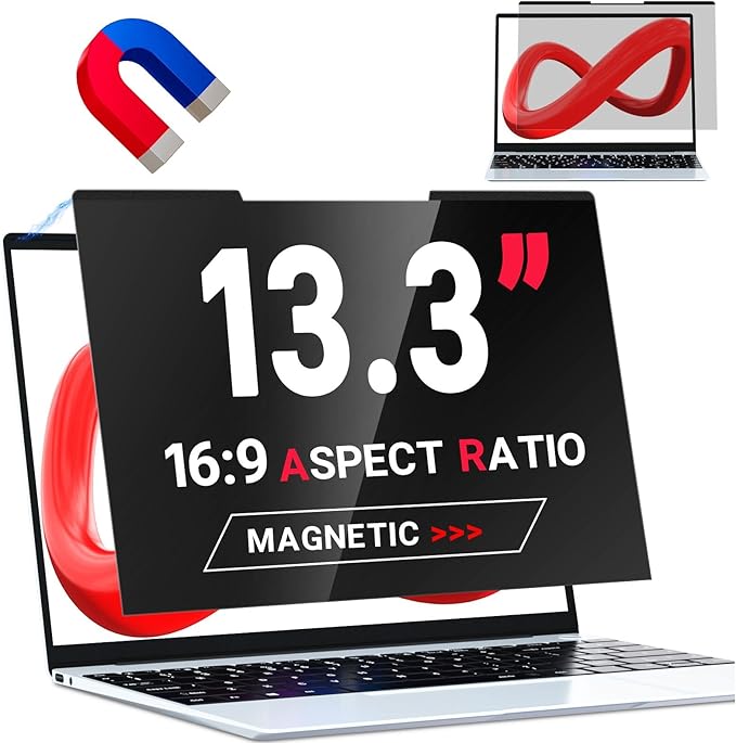 ZOEGAA Laptop Privacy Screen 13.3 Inch 16:9,Magnetic Removable Anti-Glare Blue Light Blocking Laptop Privacy Screen, Compatible with Dell/Lenovo/HP/Huawei/Acer/Asus