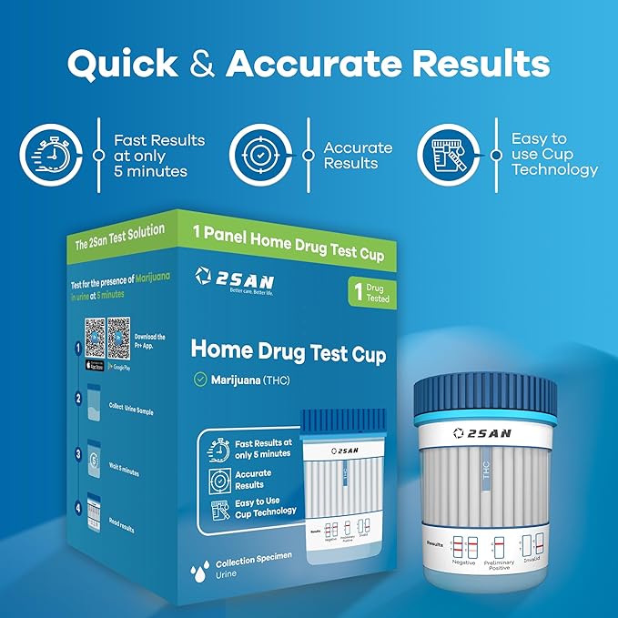 2San THC Urine Drug Test – Sensitive At-Home Marijuana Screening Kit – Detects THC at 15 ng mL – Fast 5-Min Results – Easy & Reliable Cannabis Test Strip (1 Pack, 1 Test)