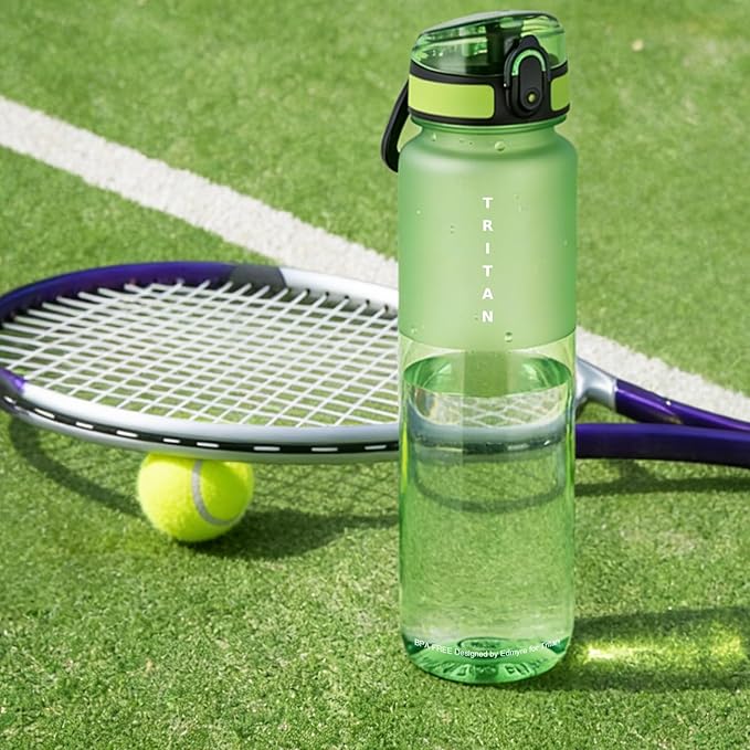 32oz Water Bottle with Chug Lid, Frosted & Clear Tritan BPA-Free, Leakproof, Wide Mouth, Portable Sports Water Bottle for Gym, Office, Travel, Outdoor (Green)