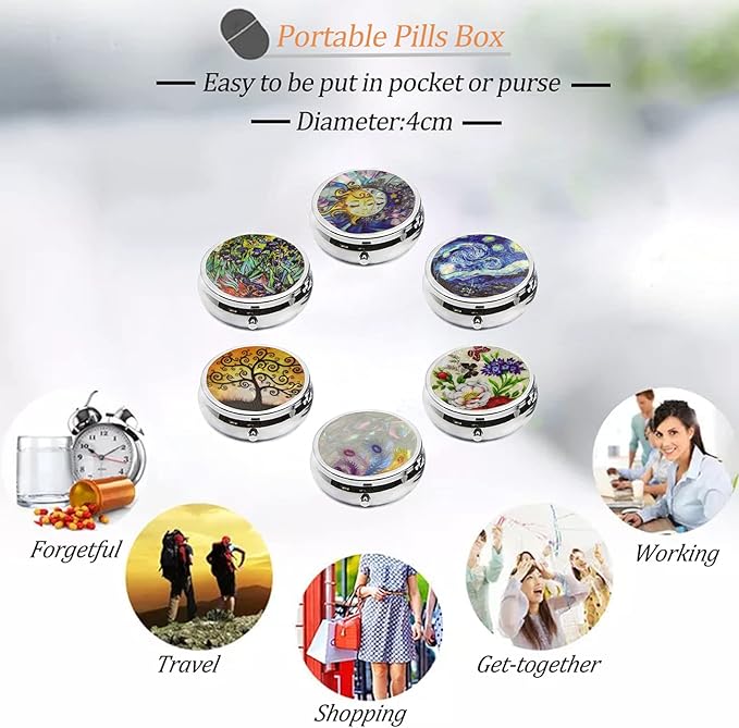 6Pcs Elegant Pill Box Case, CREATIEE-PRO Portable Medicine Tablet Vitamin Holder Organizer with 3 Component for Purse Pocket Travel - Practical & Fashionable