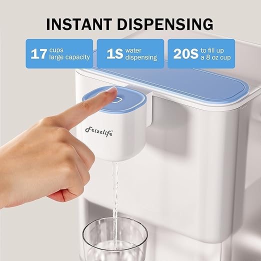 Frizzlife MD40 Electric Water Filter Dispenser with 6 Filters, 400 Gallon, NSF/ANSI 53&42&372, Reduce Lead, PFAS, 6 Months Filter Life Pitcher, Countertop Rechargeable Instant System