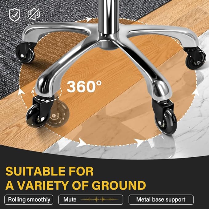 Modern Heavy Duty Rolling Stoool Square Thick Leather Seat 360 Swivel Stool with Wheels Height Adjustable Stool Chair for Home Kitchen Drafting Lab Office Salon Massage（White）