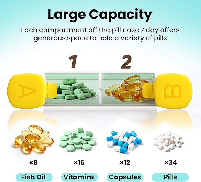 Weekly Pill Organizer 2 Times a Day, Lockable 7 Day AM PM Pill Box for Seniors, Large Travel Pill Case for Vitamins, Fish Oil, Supplements and Medication, Waterproof BPA-Free ABS, White