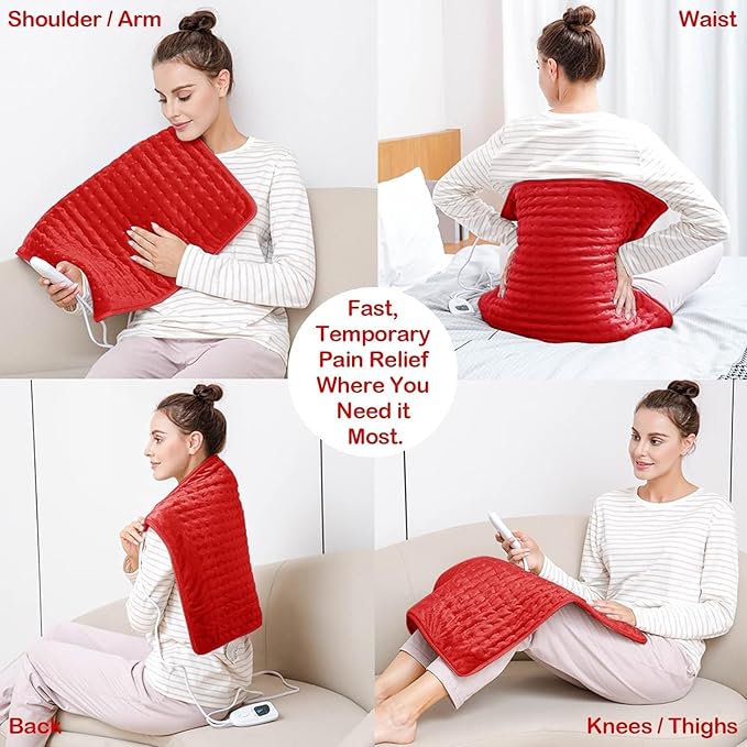 Deepsoon Heating Pad,Electric Heating Pads for Back,Neck,Abdomen,Moist Heating Pad for Shoulder,Knee,Arms,Legs,Dry/Moist Heat & Auto Shut Off,Christmas Gifts for Men and Women,Red,24x20 Inch