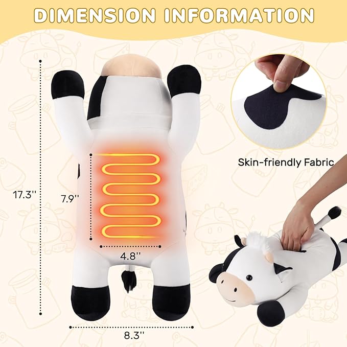Cow Heating Pad for Period Cramps Menstrual Pain Relief, Portable Electric Heat Pads USB Powered, Cute Stuff Cow Plush Heated Stuffed Animals Gift, Gifts for Women Teen Girls Birthday Christmas Easter