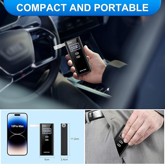 Portable Breath Alcohol Monitor – Personal-Use LCD Breath Checker with 10 Mouthpieces, Compact Device for Home, Car, Party Safety Awareness