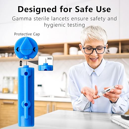 Lancing Device and 100 Lancets, Single Use, 30 Gauge Lancets, for Minimizing Pain and Discomfort