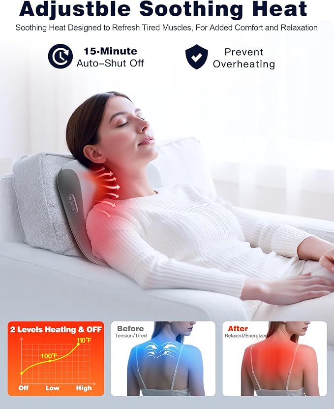 Shiatsu Back and Neck Massager with Heat – Deep Kneading Massage Pillow for Relaxation – Corded Design for Full Body Use – for Your Loved Ones
