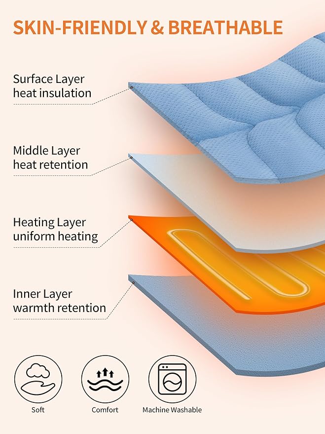 Portable Heating Pad with 12V 15000mAh Battery,Weighted Heating Pad with 3 Heat Levels,Electric Cordless Heat Pad for Back,Neck,Shoulder,Abdomen,Leg,12"x24",Indoor & Outdoor Travel