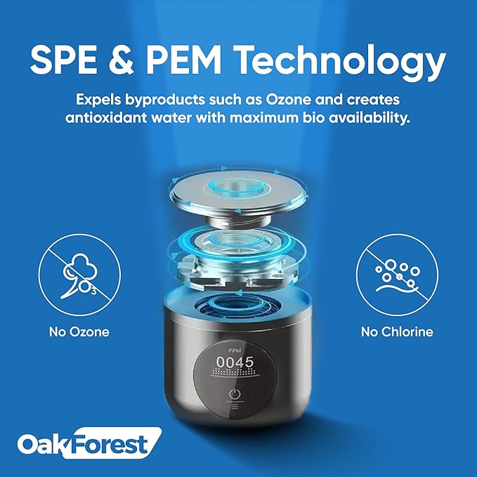 Portable Hydrogen Water Bottle with SPE PEM Technology | OLED Display USB Rechargeable High-Efficiency Hydrogen Rich Water Cup from 1500 up to 3000 PPB with Ionizer Membrane | 270ml