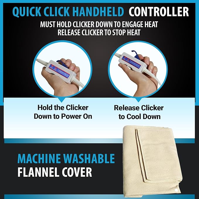 Professional Grade Heating pad with Automatic Moist Heat by Thermotech - High-Heat Heating pad for Deep Penetrating Heat - XL King Analogue (26" x 14") - with Manual Clicker Controller