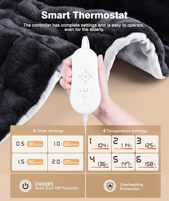 Weighted Hooded Heating Pad for Neck and Shoulders, Extra Large Electric Heat Pad for Deeper Pain Relief, 24"x 20", 6 Heat Settings, Memory Function, 2H Auto-Off, 4lb Weighted, Gifts for Women Men
