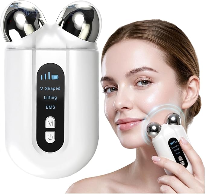 Microcurrent Facial Device, Professional Anti-Aging Skin Tightening Machine with Red Light, Microcurrent Facial Roller for Instant Face Sculpting & Toning, Jawline Defining & Eye De-Puffing