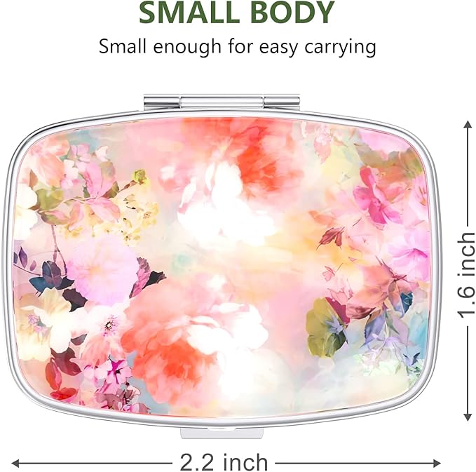 Nipichsha Pill Box, Small Pill Case for Purse & Pocket, Cute Travel Medicine Organizer, Portable Medicine Container Holder to Hold Vitamins, Medication, Fish Oil & Supplement, Watercolor Flowers