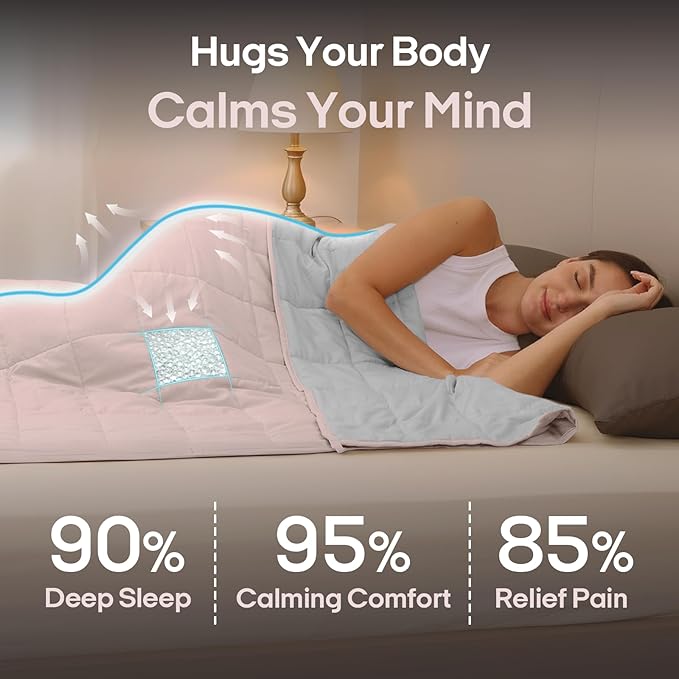ZonLi Weighted Blanket for Adults(60"x80",15lbs, Pink/Light Grey) Queen Size High Breathability Cooling Heavy Blanket, Soft Material with Premium Glass Beads,All-Season.