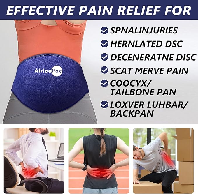 Ice Pack for Back Pain Relief, Reusable Gel Lower Back Wrap, Cold Compress Therapy for Waist Lumbar Injuries, Sciatic Nerve, Herniated or Degenerative Disc, Coccyx, Tailbone Pain Blue