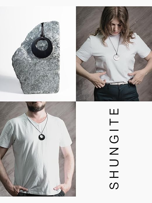 Shungite Pendant Necklace - Harmonizing Shield Defense - Wearable Shungite Crystal for Stress Down and Vitality Up - Shungites Stones from Russian Mine