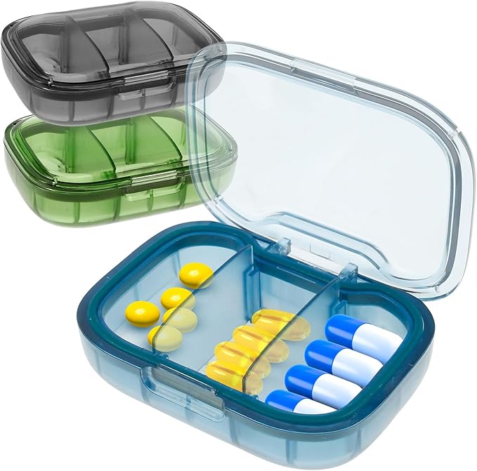 3 Compartment Pill Organizer Moisture Proof Pill Case with Silicone Sealing Strip Fit 2-4 Days Travel Portable Travel Container Daily Pill Organizer for Vitamins Supplement (3PCS)