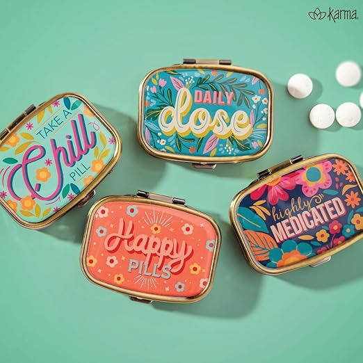 Karma, Travel Pill Case, Weekly Travel Pill Organizer, Removable 8-Compartment Pill Box, Travel Pill Medicine Organizer, Mushroom