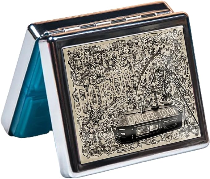 Silver Vintage Pill Box 7 Day Metal Pill Box with Mirror and 8 Compartments Cute Travel Pill Organizer for Purse (The Skull on The Coffin)