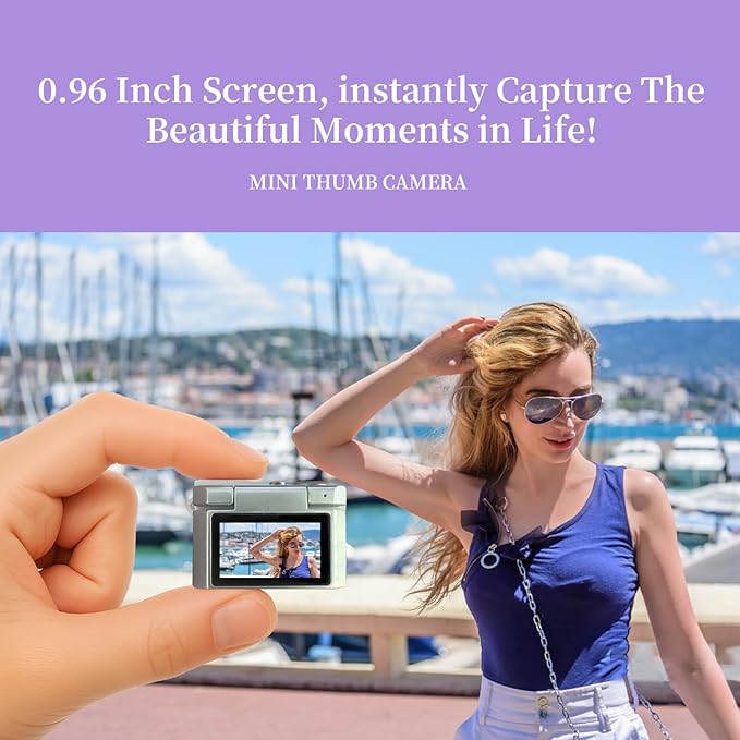 ‌Mini Keychain Digital Camera Purple - HD Mini Digital Camera with 0.96" Flip Screen & 32GB Card,Funny Gifts for Friends, for Mom