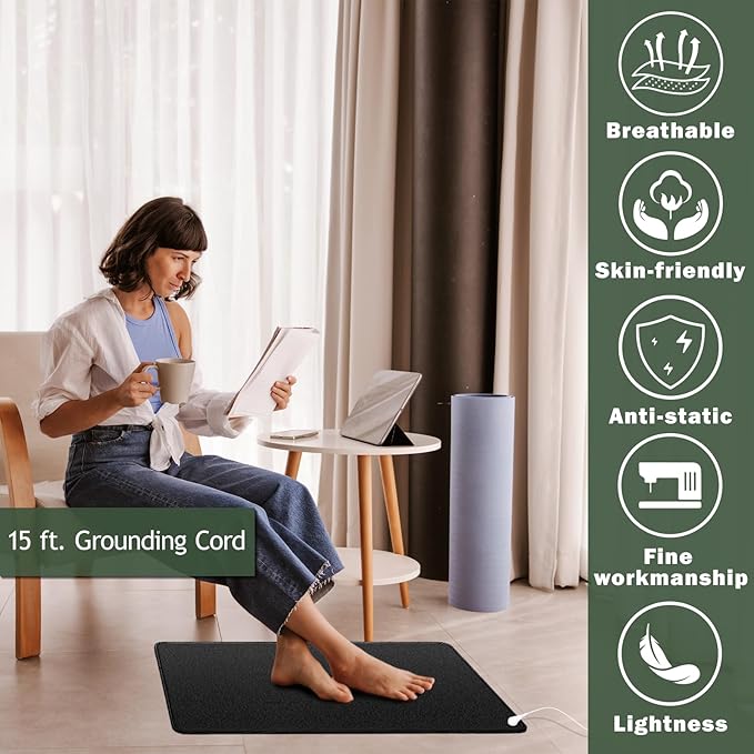 Grounding Mat,35.4x23.6 inches,Reconnect to The Earth EMF Recovery,for Foot Therapy, Universal Grounding Sleep Mat, Grounding Yoga Mat,Improve Energy,Sleep Assist and Helps with Anxiety Black