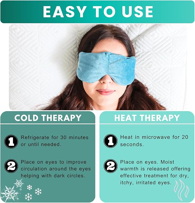Heated Eye Mask for Dry Eyes - Microwavable Moist Heat Eye Compress for Stye Relief, Warm Eye Compression Pad for Dark Circles, Puffy Eyes & Dry Eye Therapy, Reusable Heating Eye Mask