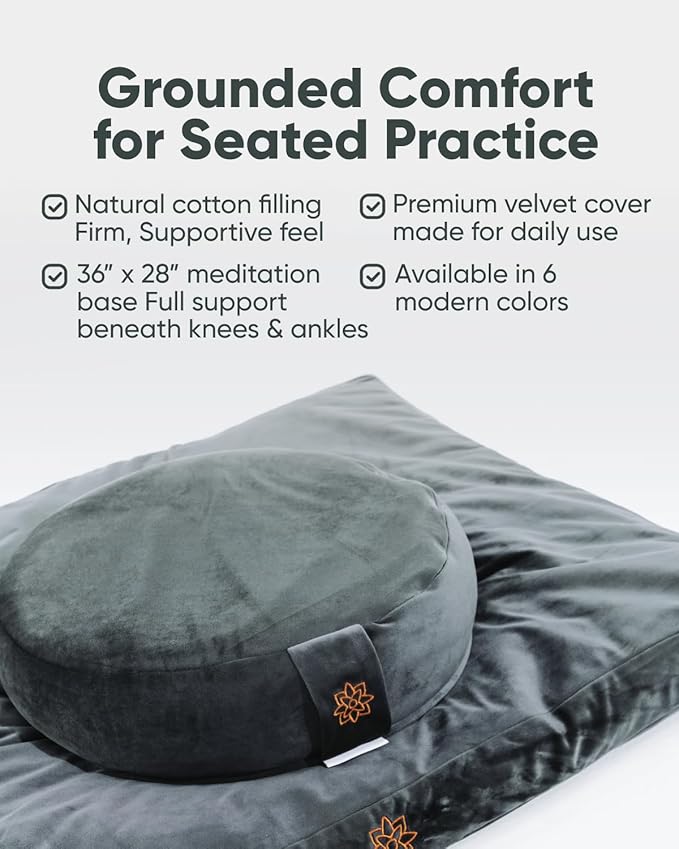 Mindful & Modern Zabuton Meditation Mat - Cotton Filled Yoga and Meditation Pad - Zabuton Meditation Cushion for Kneeling and Sitting Support - Large Rectangular Sitting Floor Pillow for Bench or Zafu