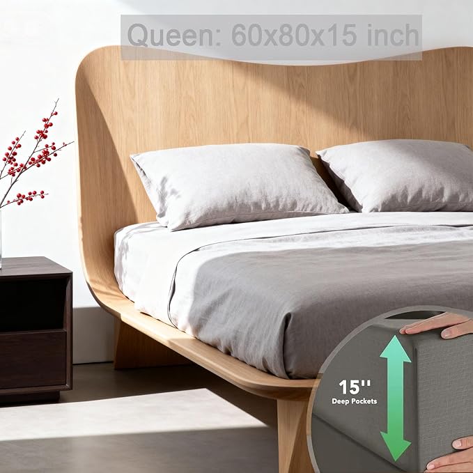 Grounding Sheets Queen Size, 20% Pure Silver Fiber + 80% Organic Cotton, Grounded Sheet Earth Connected Bedding Fitted Earth Sheets with Grounding Cord