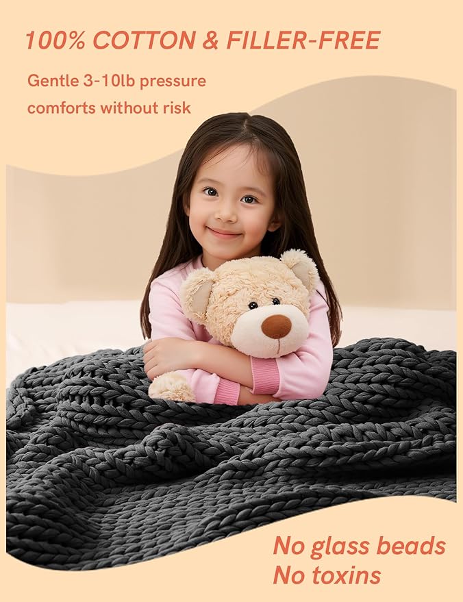YnM Cooling Weighted Blanket, 100% Cotton Handmade Chunky Knitted Blanket, Weighted Lap, Breathable Heavy Blankets, Machine Washable Throw for Sleep or Home Decor (Dark Grey, 35x40 Inch, 5lbs)