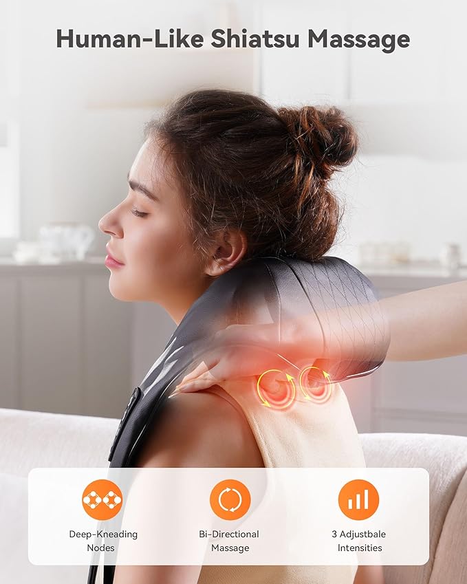 Shiatsu Neck and Back Massager, Corded Electric Neck Massager with Heat for Pain Relief Deep Tissue 4D Kneading Shoulder Massager Pillow for Whole Body Relaxation, Gifts for Mom Dad Friends