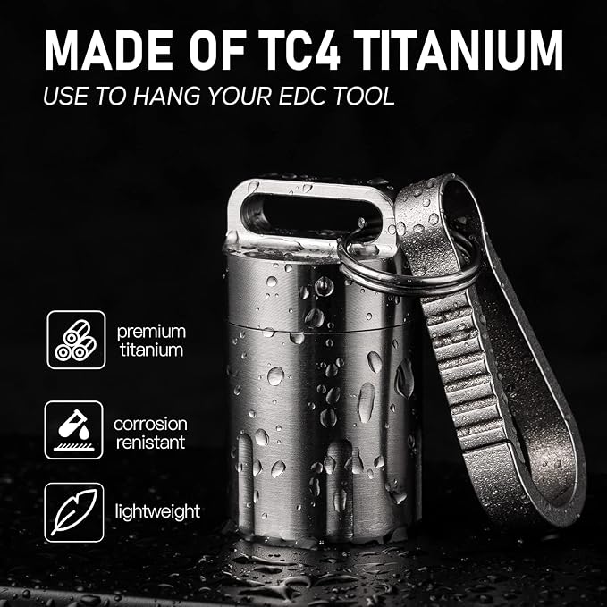 TISUR Titanium Small Pill Holder Keychain, Portable Pill Case Waterproof Pocket Pill Box Container Carrier to Hold Pills, Vitamins, Fish Oil, Supplements