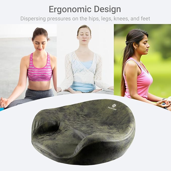 Ergonomic Meditation Cushion/Chair/Seat/Floor Pillow for Home/Office/Studio – Memory Foam, Removable & Washable Cover, Designed for Long Period Meditation Comfort (Dark Green)