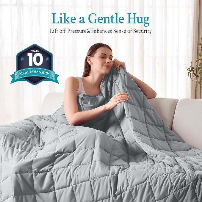 Topblan Weighted Blanket 10 pounds, Soft Cooling Weighted Blanket Twin Size for Adults and Kids, Breathable Comfort Blanket with Premium Glass Beads for Bed Sofa All Season, 48 x 72 inches, Grey