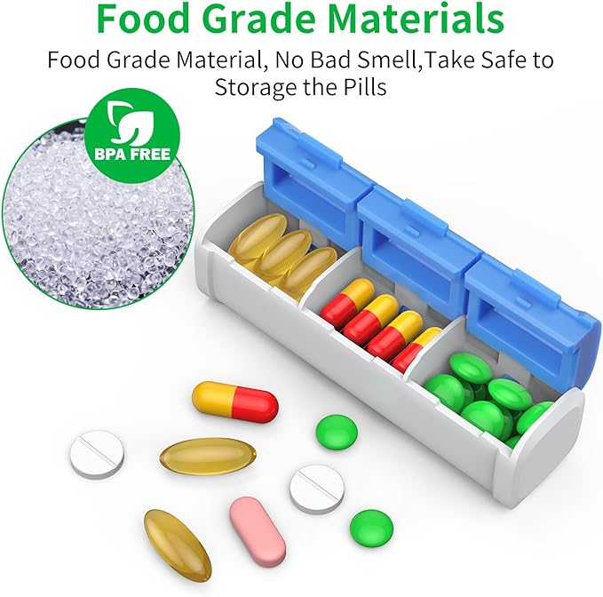 Pill Organizer 3 Times a Day, (3 Pack) Small Pill Box, Daily Pill Organizer, Moisture Proof Travel Pill Case for Pocket Purse, Portable Medicine Box to Hold Vitamins, Fish Oils, Supplements