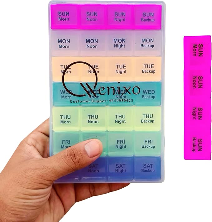 Qenixo® Pill Medicine Organizer 7-Day-Weekly Pill Case 28 Days
