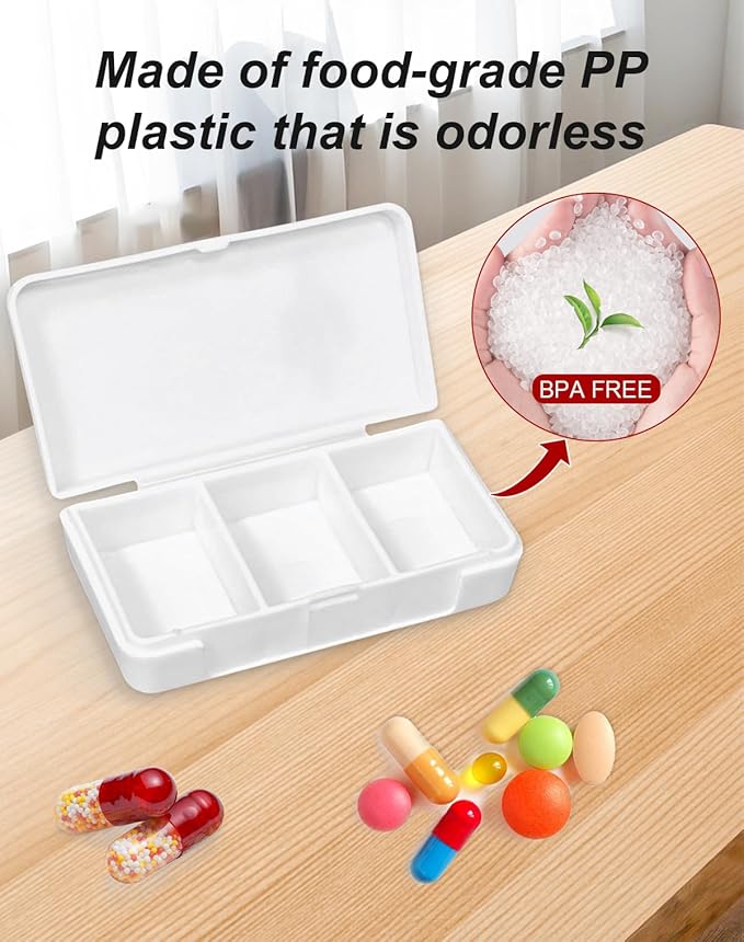 5 Pack Small Pill Organizer, Portable Travel Pill Case with 3 Compartments, BPA-Free Pill Box for Purse, Pocket, Daily Vitamins and Pills