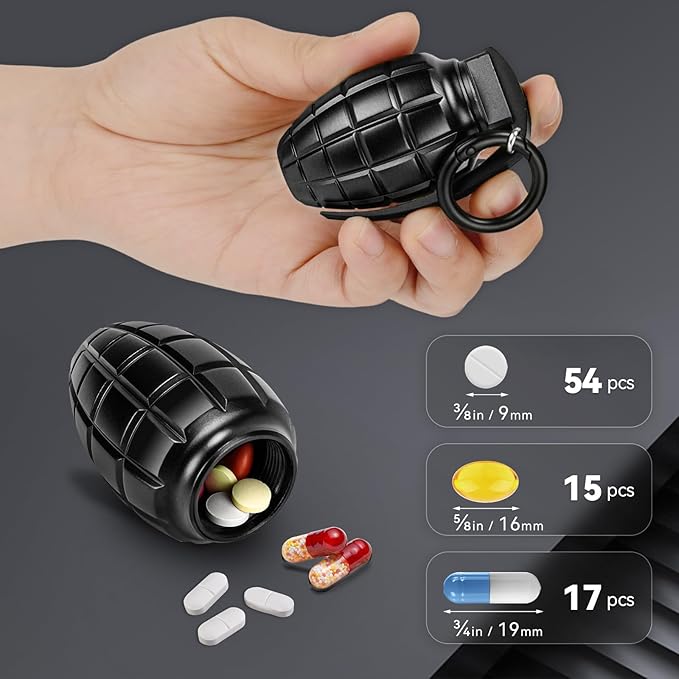 Keychain Pill Container Waterproof Portable Small Pill Case Durable Aluminum Travel Pill Box with Carabiner for Medication, Vitamins, Outdoor Use - Black