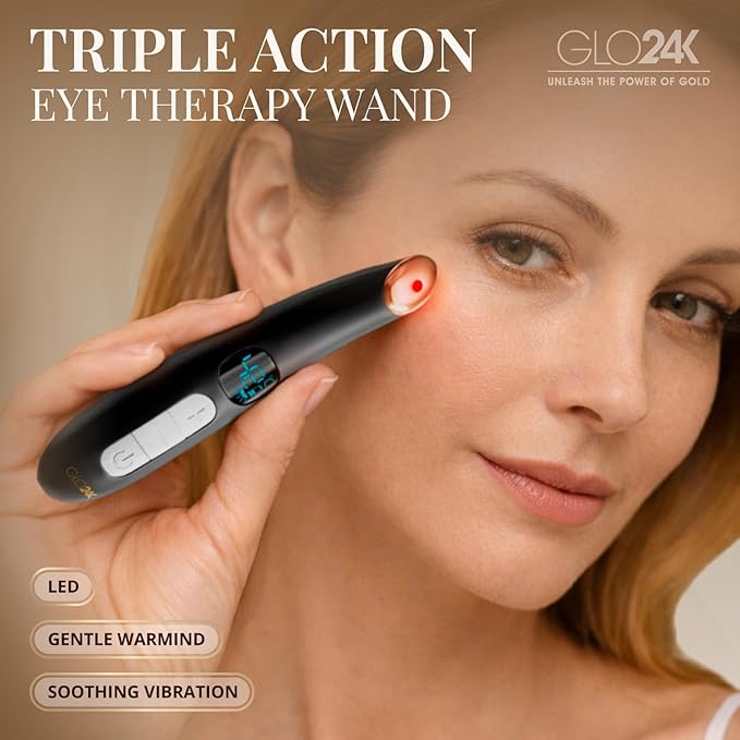 GLO24K Eye Care Beauty Massager. for Radiant, Beautiful Skin Around The Eyes (2 Pack)