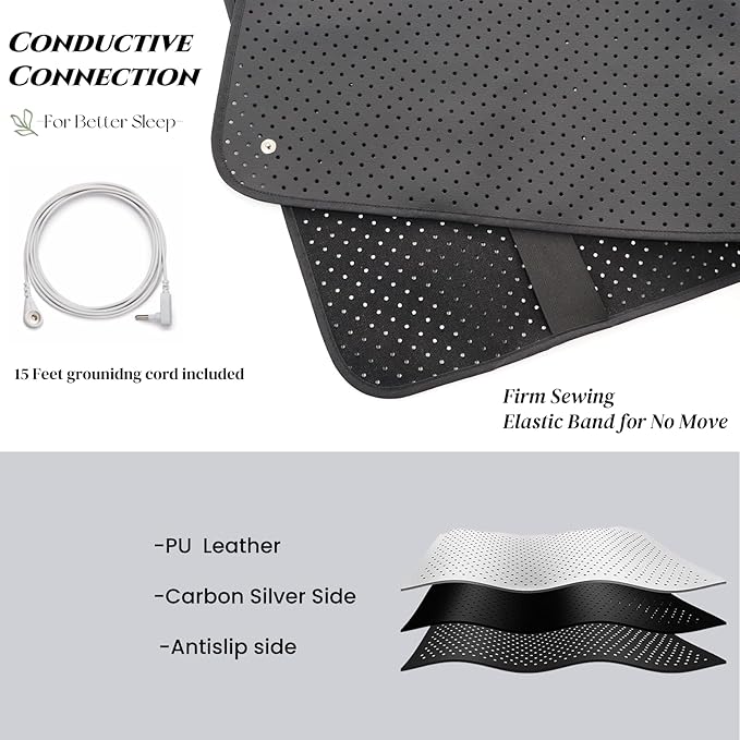 Earth Mat Grounding Pad for Bed, Conductive Carbon Leatherette Mattress Cover Pad to Improve Sleep (54 * 78 inch)